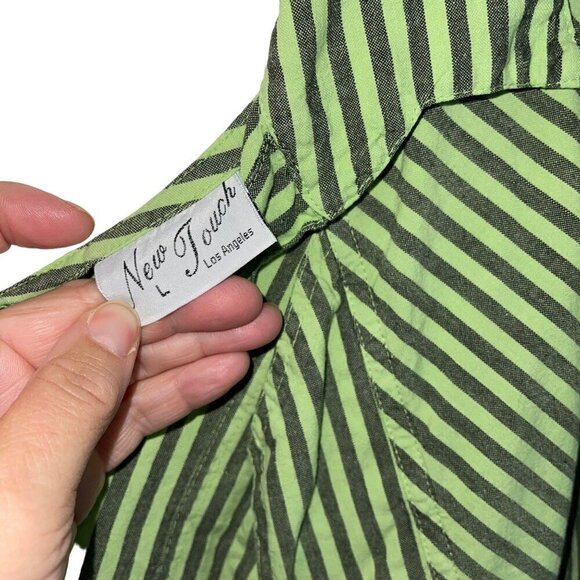 New Touch Vintage Womens Romper Size Large Green Striped Pockets Los Angeles - Picture 6 of 9